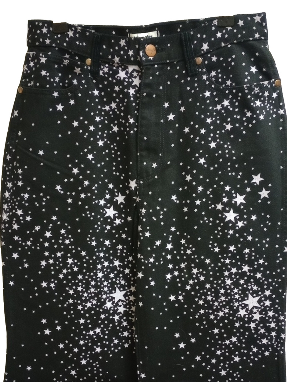 🆕⭐ WRANGLER "WANDERER" BLACK FLARE WIDE HIGH RISE JEANS WITH WHITE STARS⭐ - Picture 3 of 15